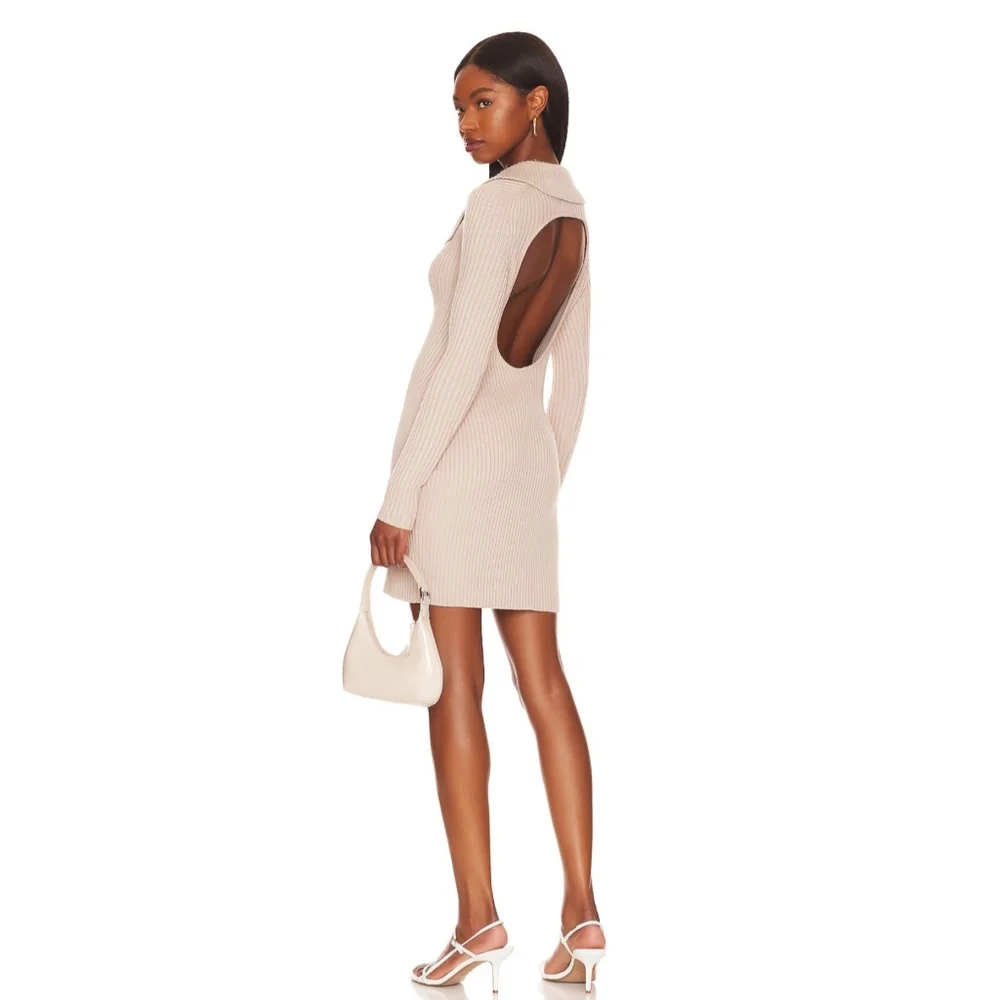 Revolve LPA Naolon Collar Mini Sweater Dress Taupe Size XS - Picture 4 of 12